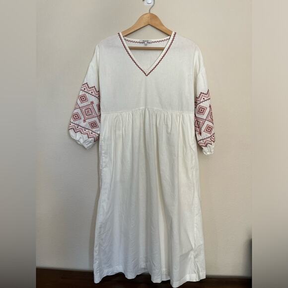 Madewell Embroidered-Sleeve Popover Midi Dress - Picture 3 of 15